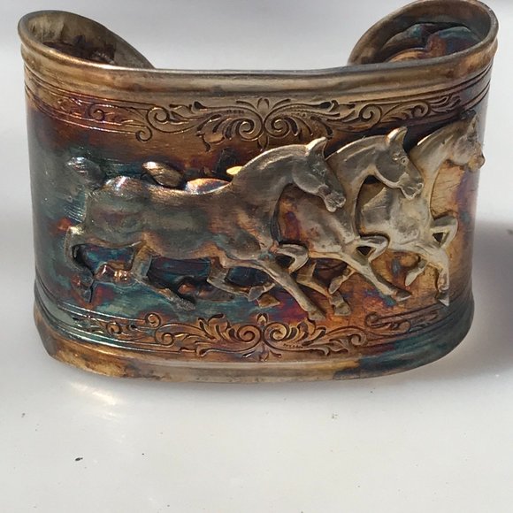 Horse Sterling Silver Wide Cuff Bracelet 925 Handmade Gift Victorian Western - Picture 10 of 10